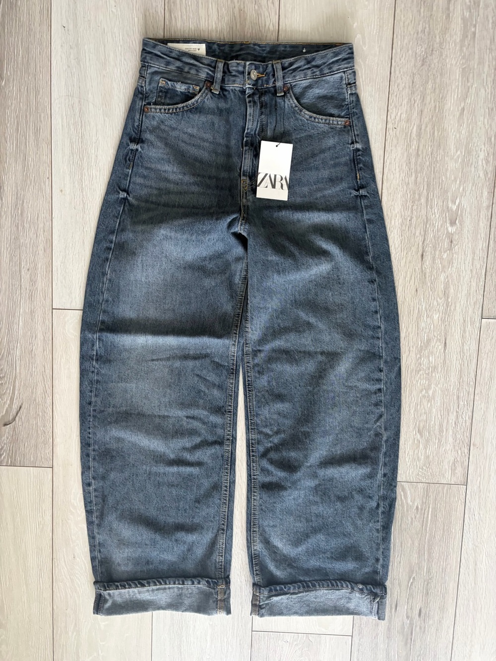 ZARA High-Rise Wide Leg Jeans - Washed Black Denim Barrel